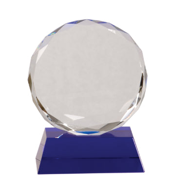 Round Facet Crystal on Blue Pedestal Base