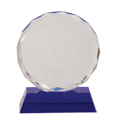 Round Facet Crystal on Blue Pedestal Base