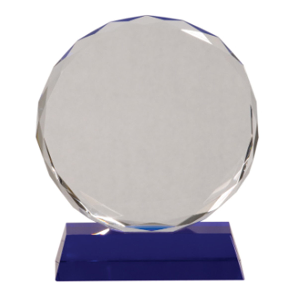 Round Facet Crystal on Blue Pedestal Base