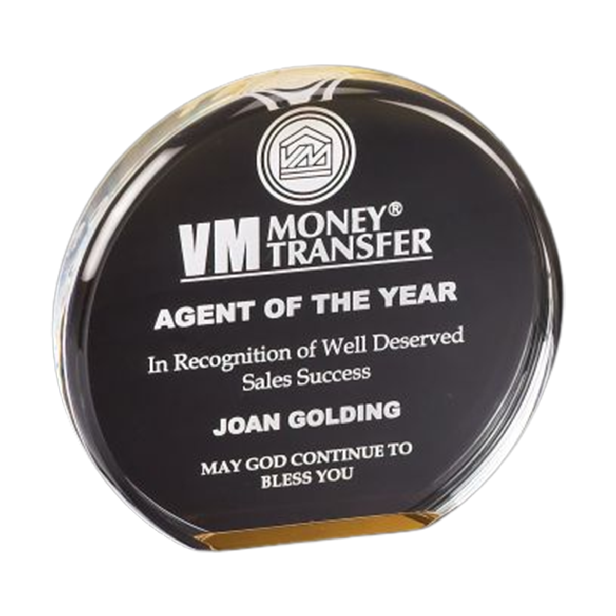 Circle Acrylic Award on Gold Mirror Base
