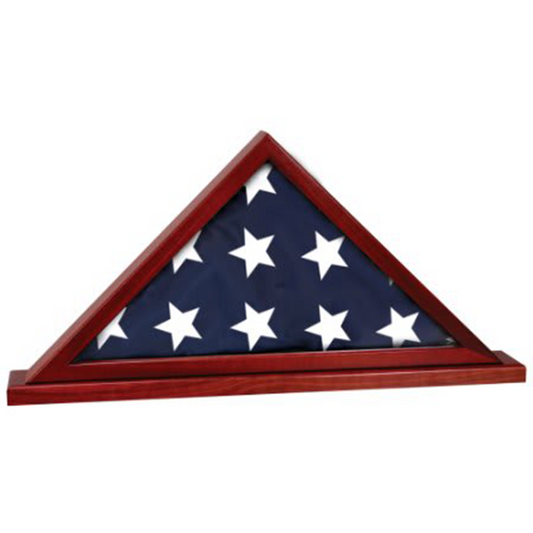 Rosewood Finish Flag Display Case with Base Attached