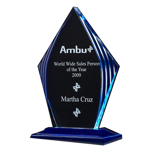 Flame Series Acrylic Award with Blue Accented Upright & Base