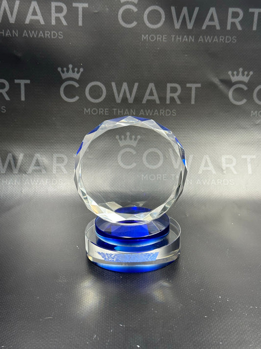 Round Facet Crystal on Blue & Clear Round Base