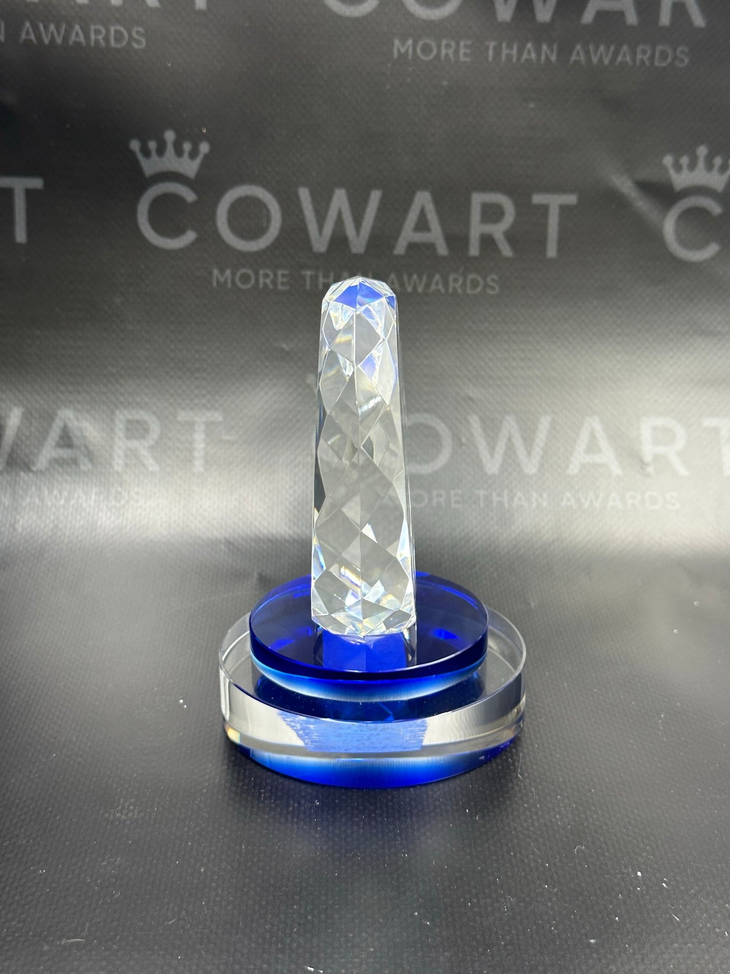 Round Facet Crystal on Blue & Clear Round Base
