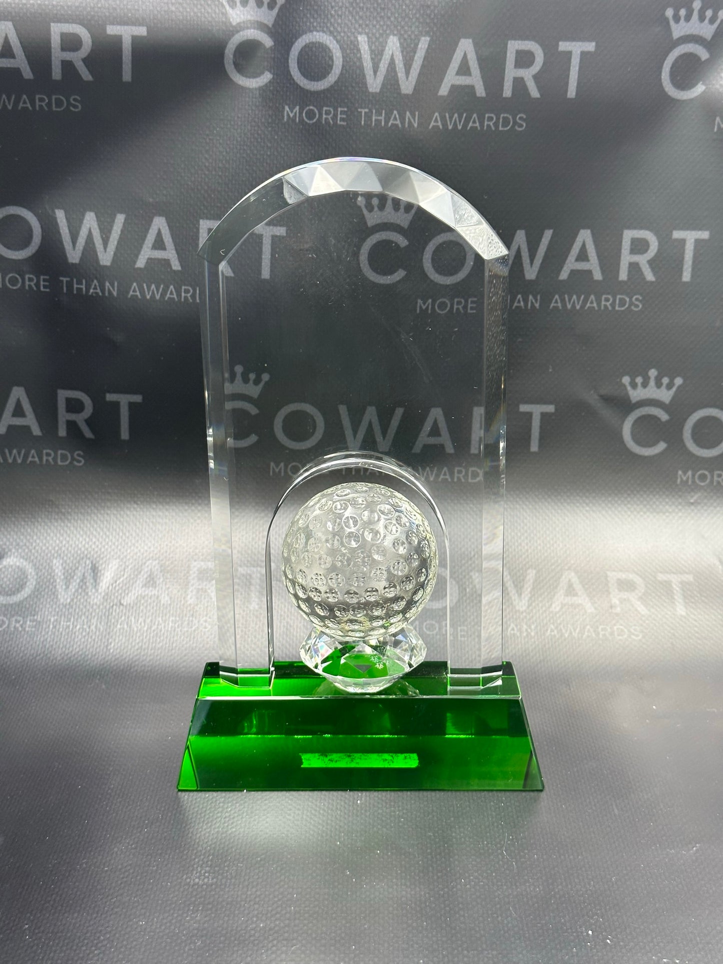 Crystal Golf Ball with Rounded Tower on Green Base