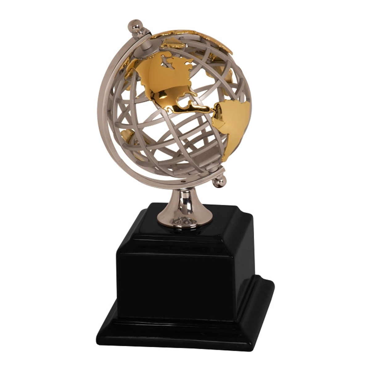8 3/4" Gold/Silver Globe with Black Piano Finish Base