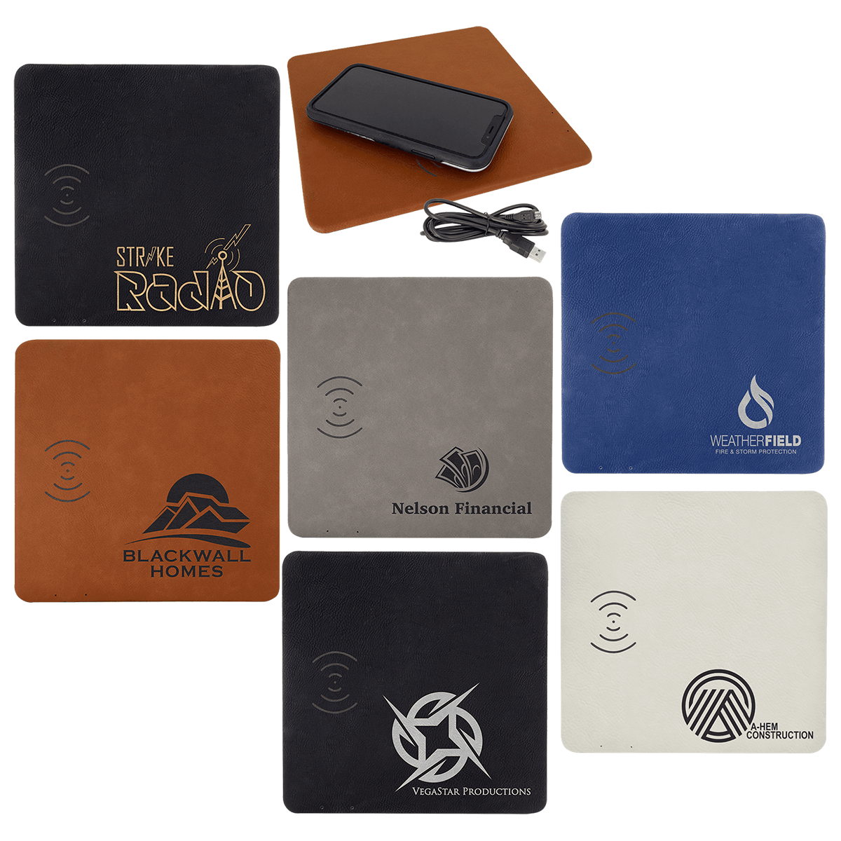 8" x 8" Laserable Leatherette Wireless Charging Mat
