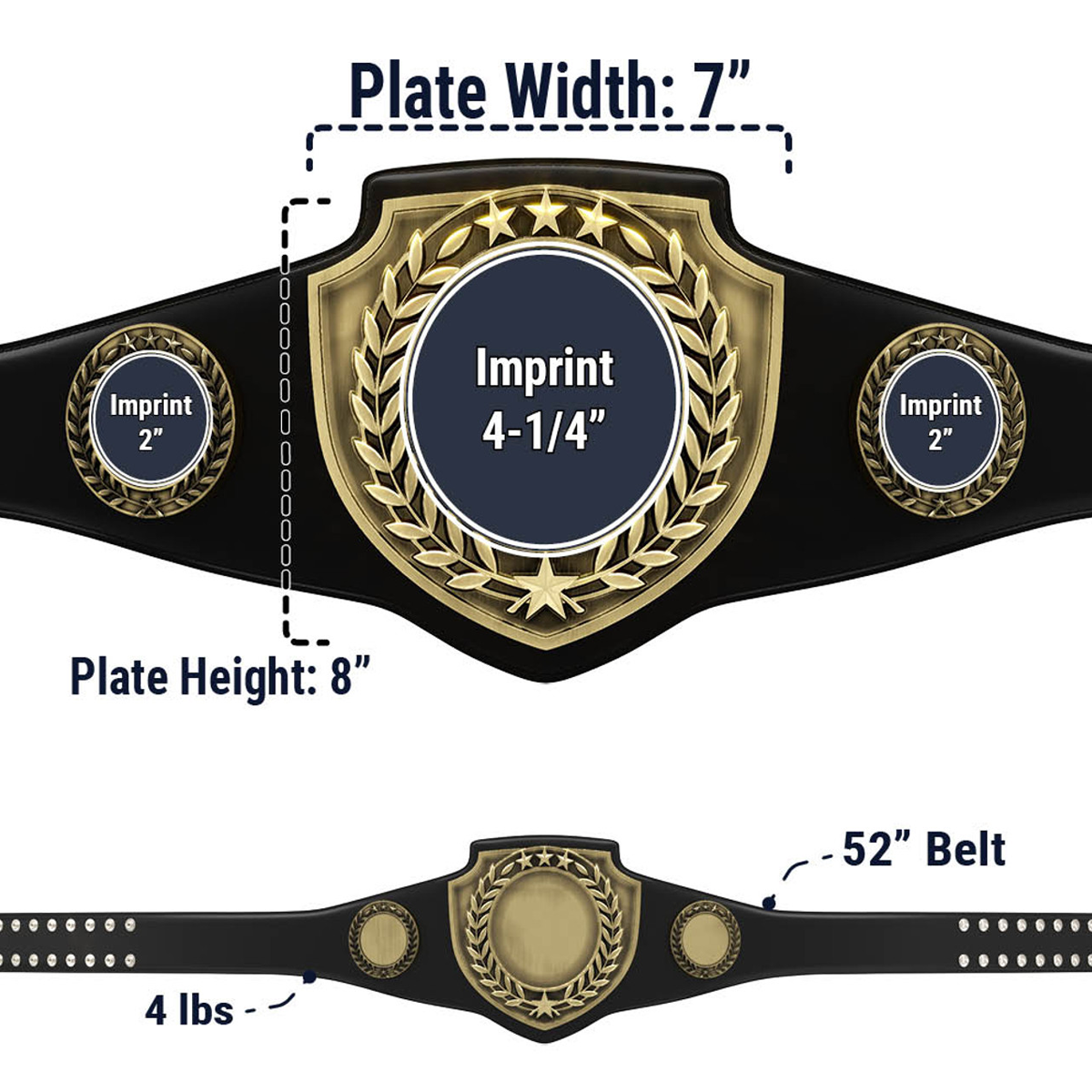 Antique Gold Shield Championship Belt in Black