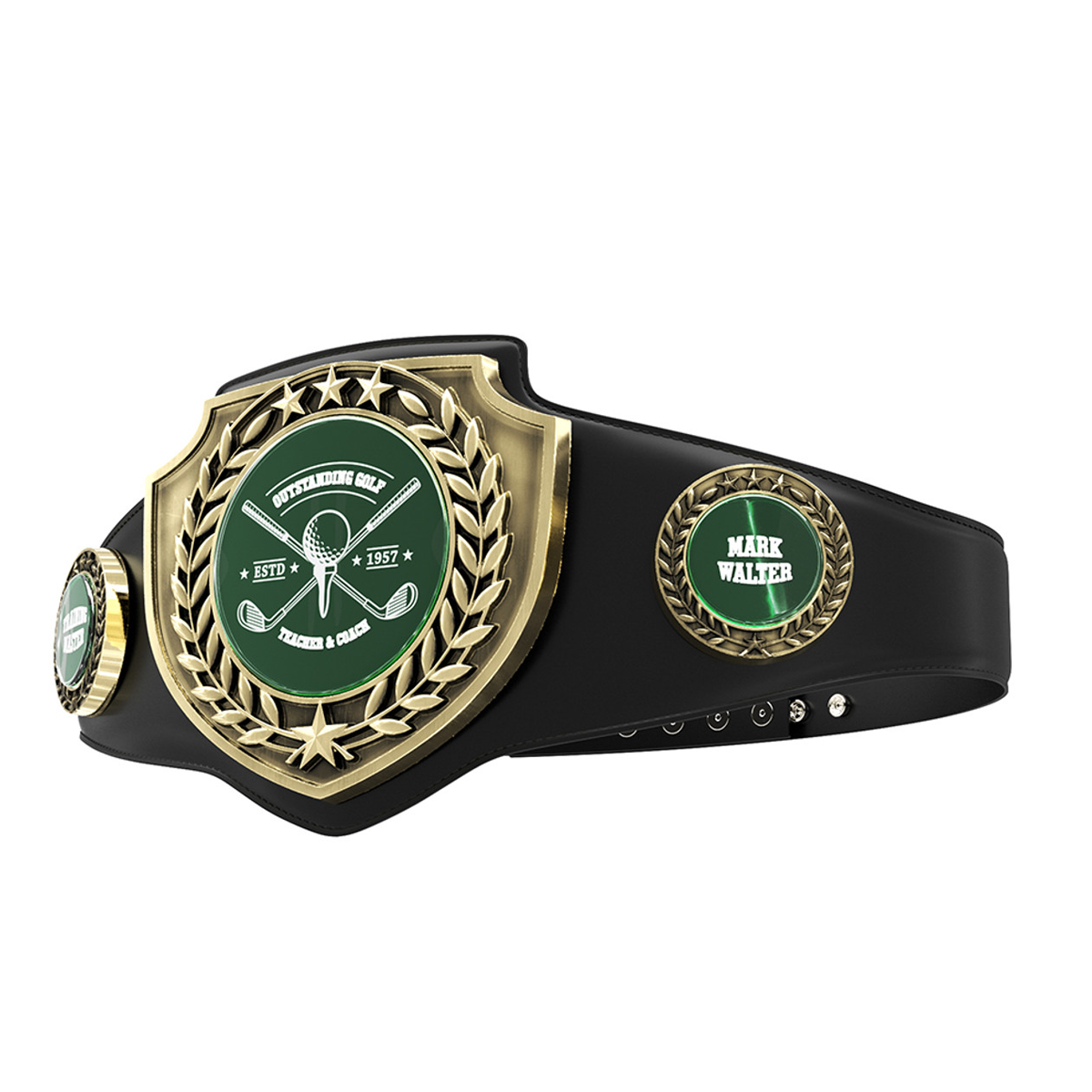 Antique Gold Shield Championship Belt in Black