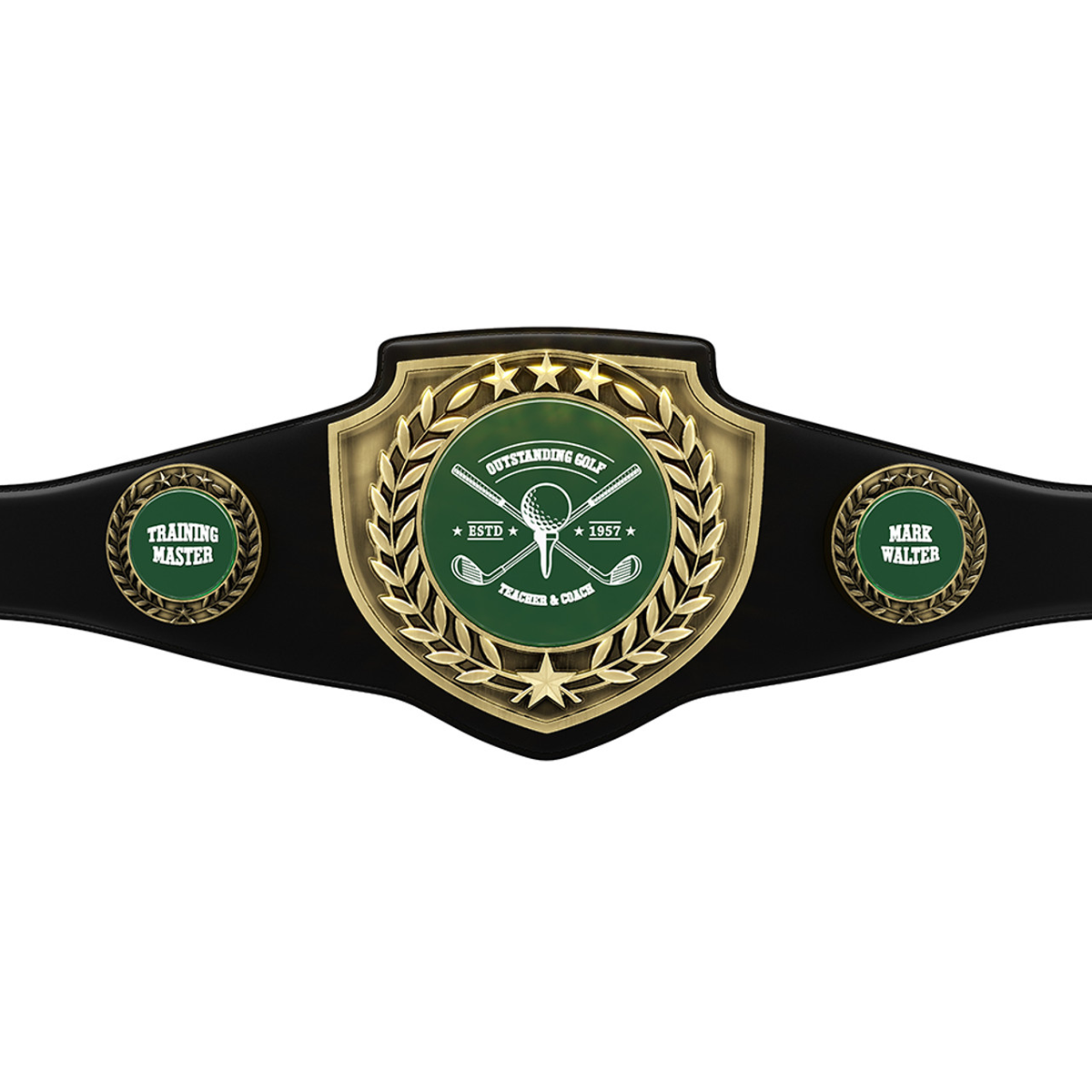 Antique Gold Shield Championship Belt in Black