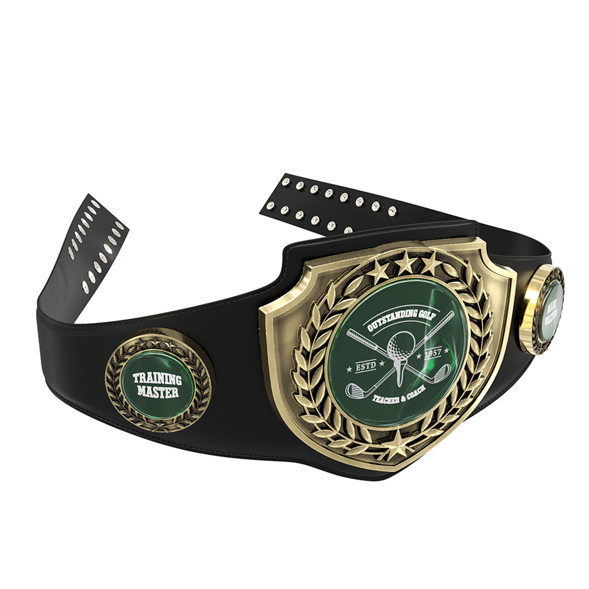 Antique Gold Shield Championship Belt in Black