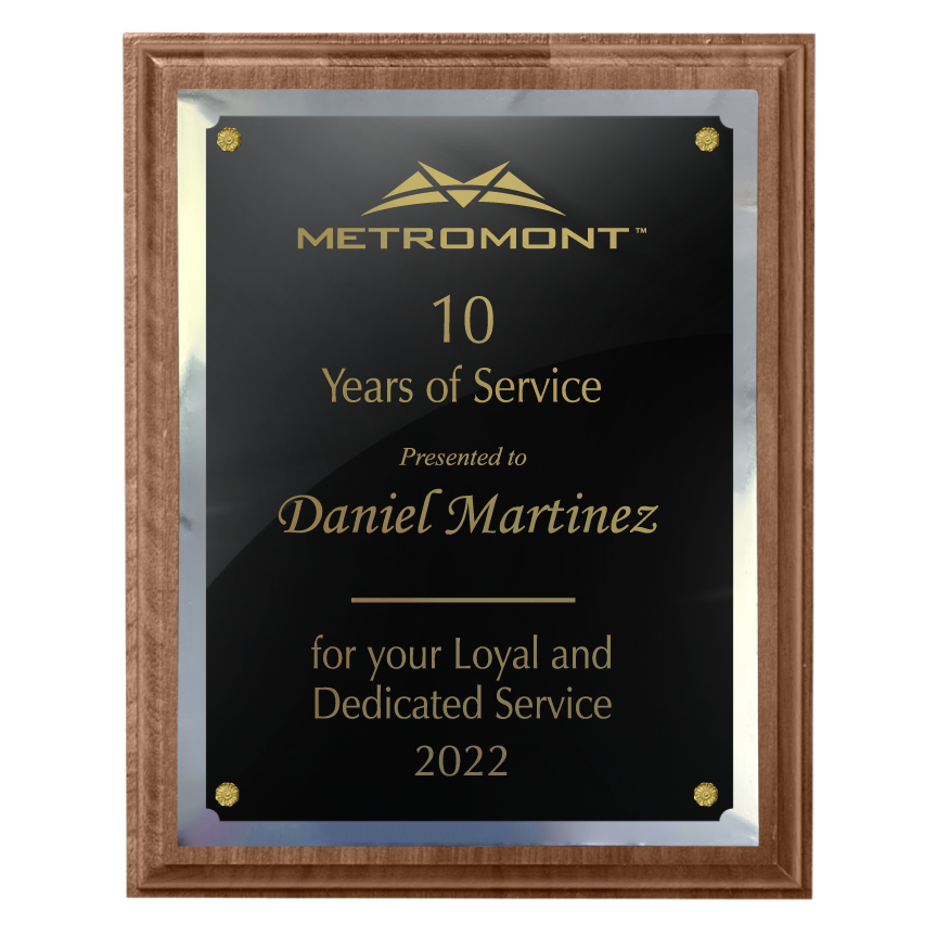 400 Series Solid Walnut Plaque with Metal Plate and Backplate