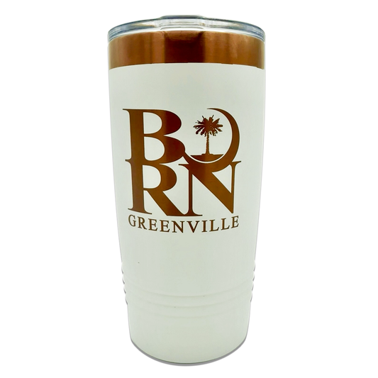 "BORN" Greenville Pride Tumbler - 20 oz. White & Rose Gold with Slider Lid