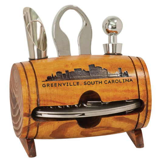 Greenville Skyline Wine Barrel Tool Set - 4-Piece Rustic Collection