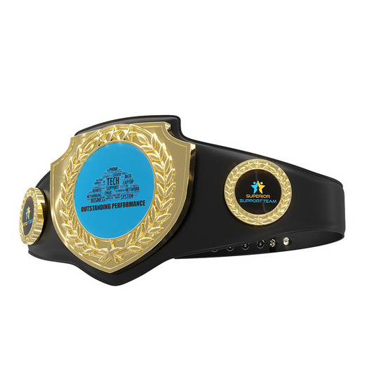 Bright Gold Shield Championship Belt in Black