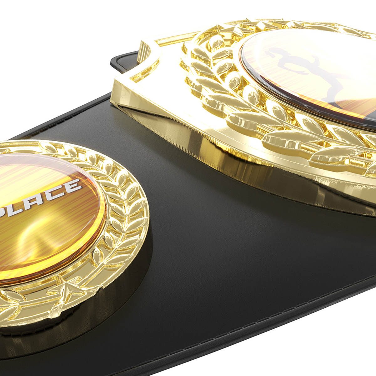 Bright Gold Shield Championship Belt in Black