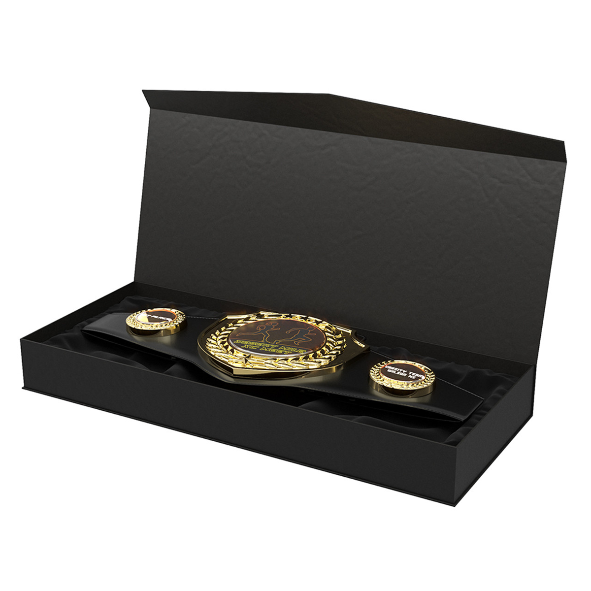 Bright Gold Shield Championship Belt in Black