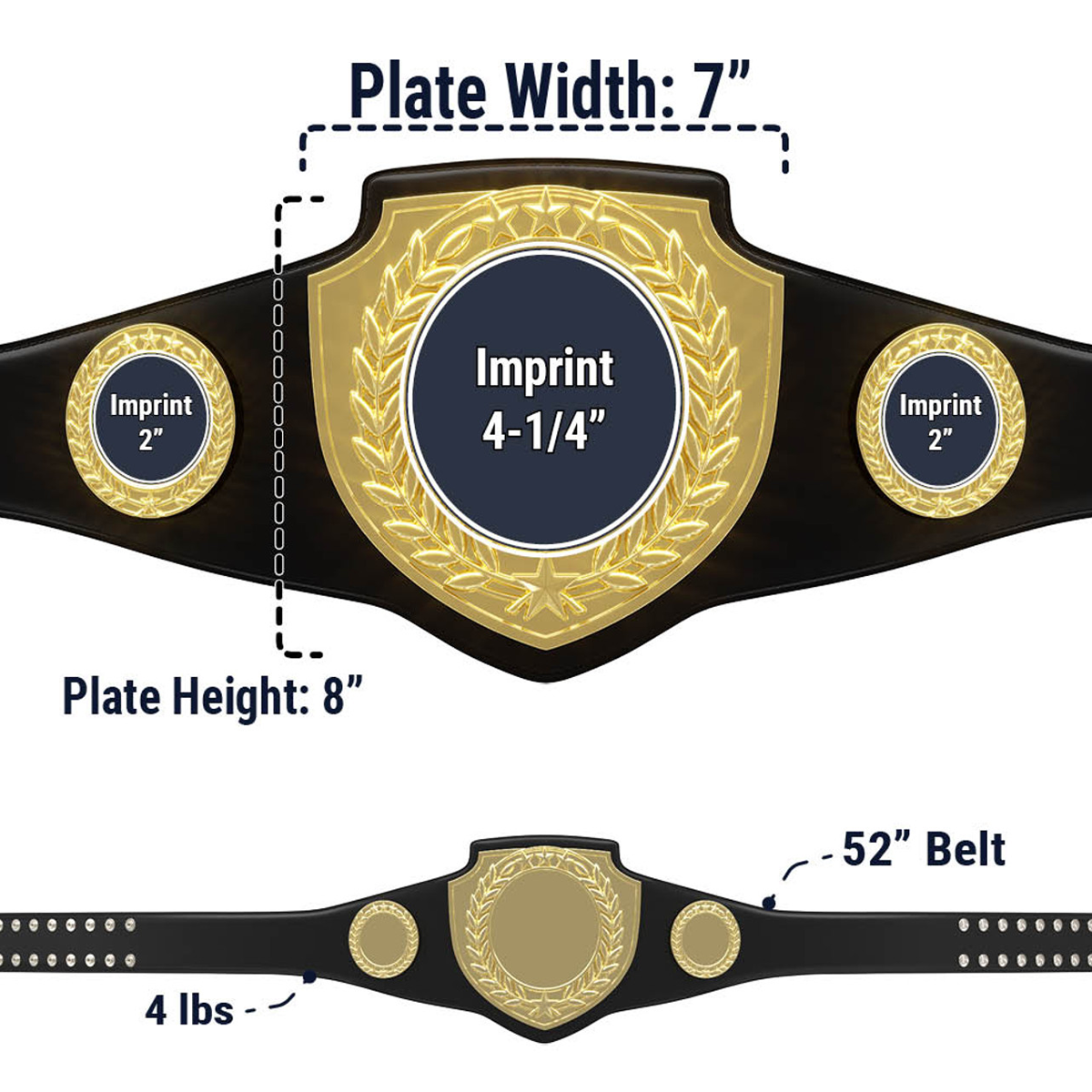 Bright Gold Shield Championship Belt in Black