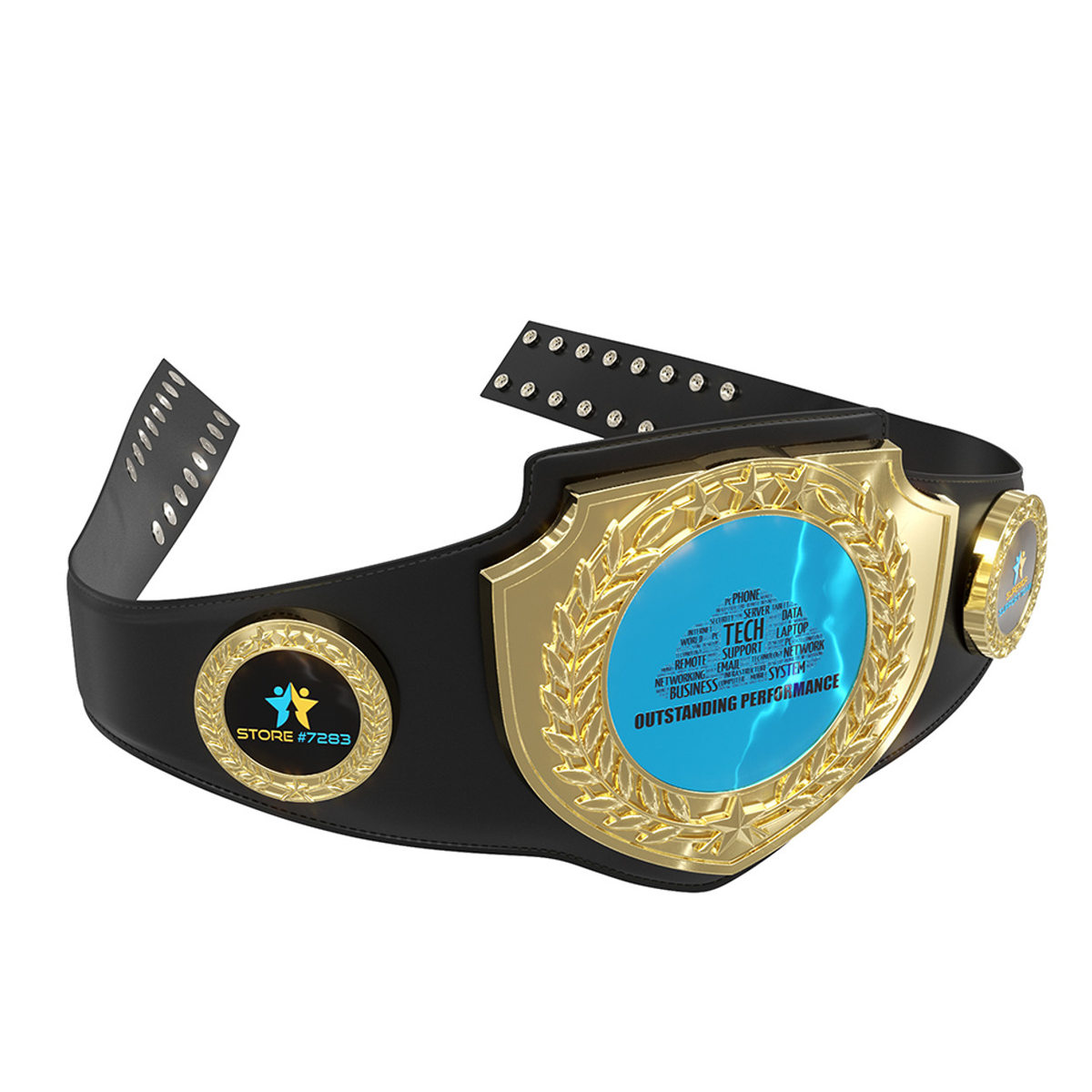 Bright Gold Shield Championship Belt in Black