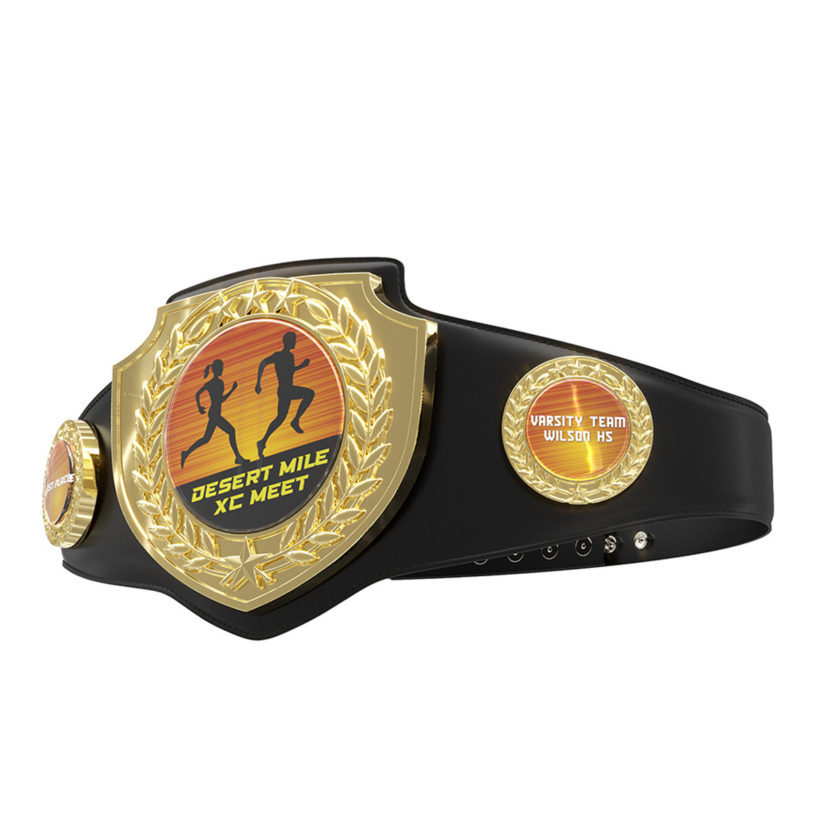 Bright Gold Shield Championship Belt in Black