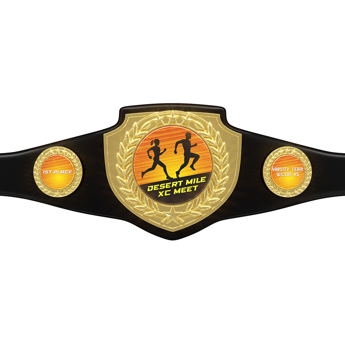 Bright Gold Shield Championship Belt in Black