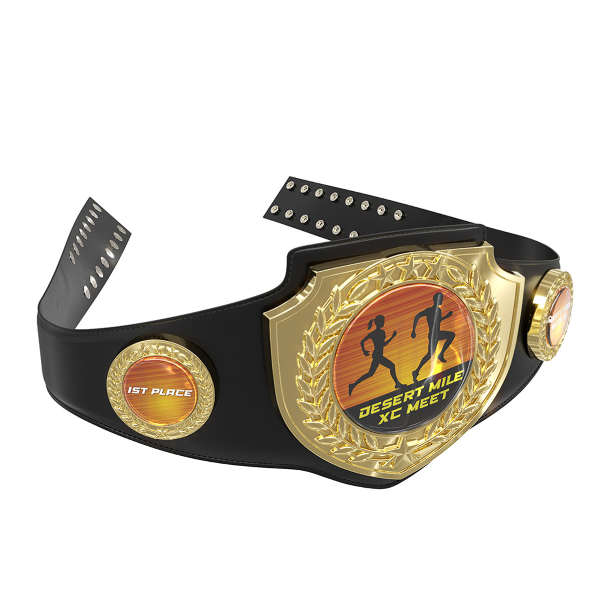 Bright Gold Shield Championship Belt in Black