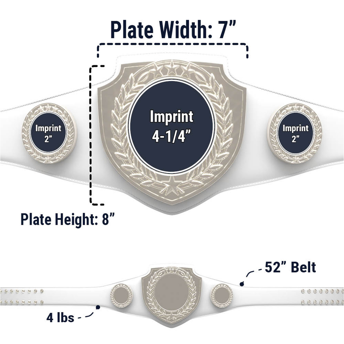 Bright Silver Shield Championship Belt in White