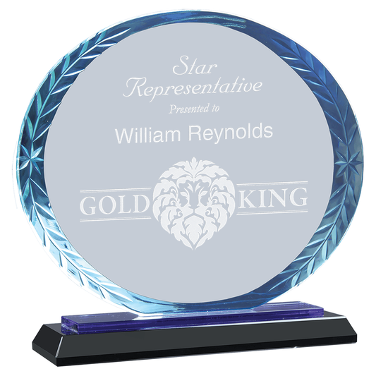 Oval Accent Crystal Award on Blue & Black Base