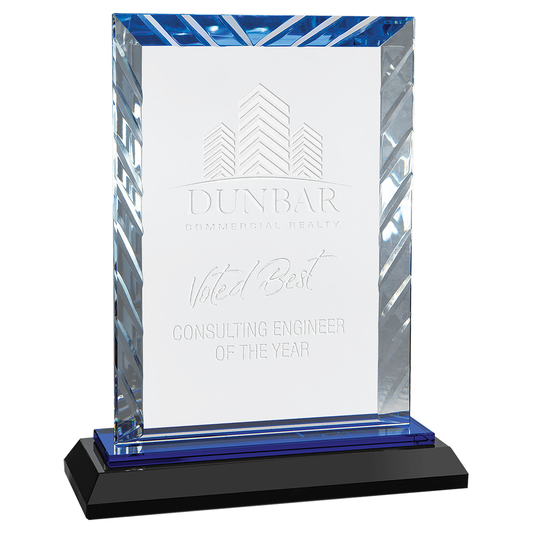 Rectangle Accent Crystal Award on Blue Base