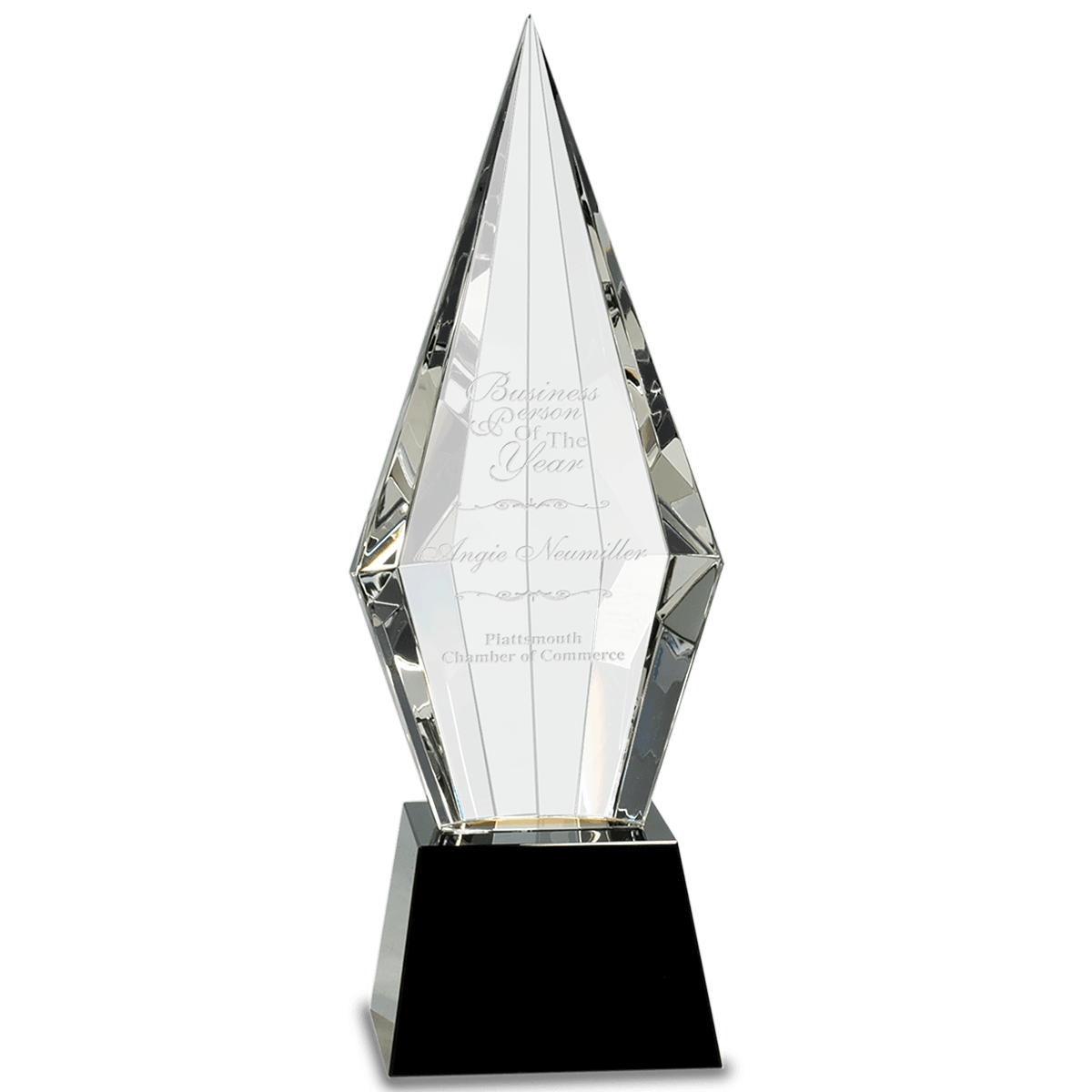 Obelisk Facet Crystal on Black Pedestal Base