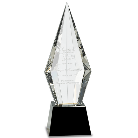Obelisk Facet Crystal on Black Pedestal Base