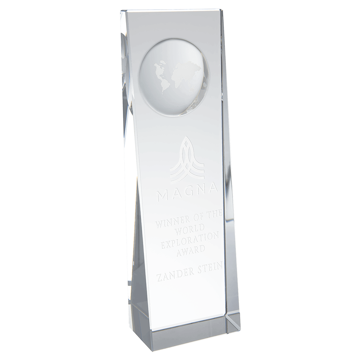 Clear Crystal Slant Front Rectangle with Engraved Globe