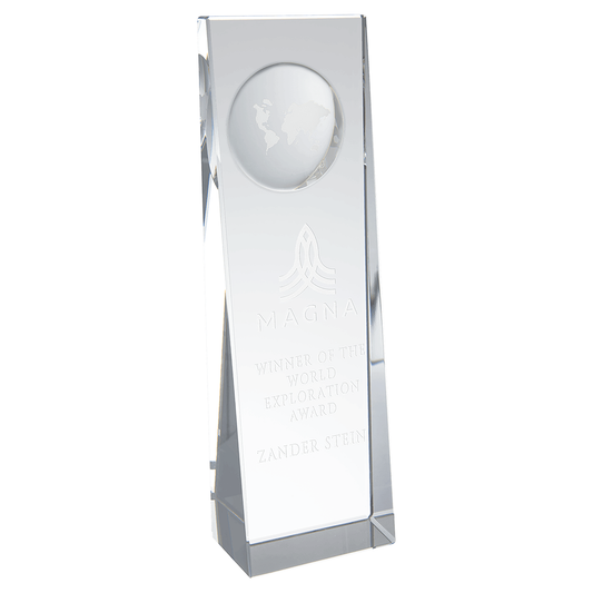 Clear Crystal Slant Front Rectangle with Engraved Globe