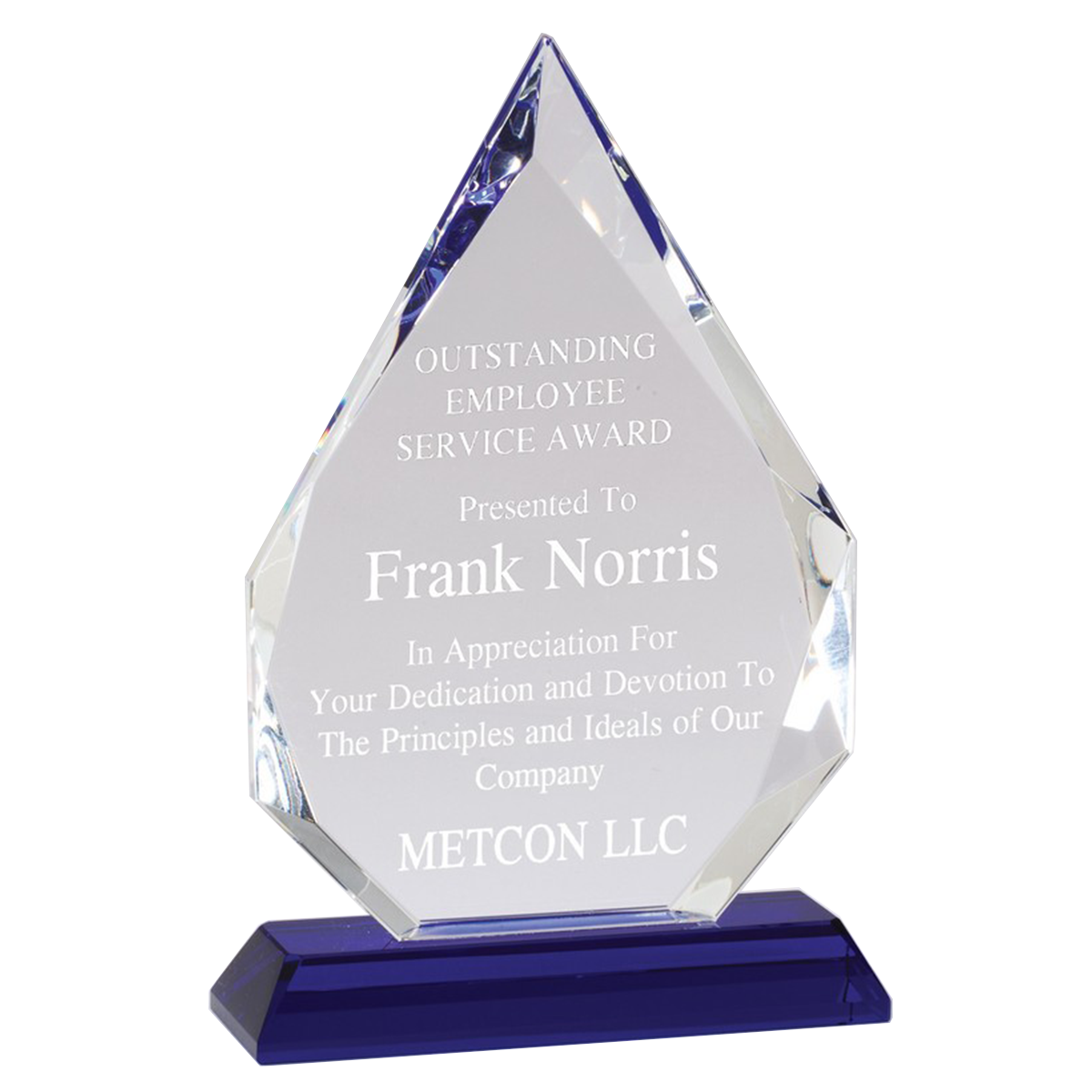 Arrowhead Crystal Award with Blue Base