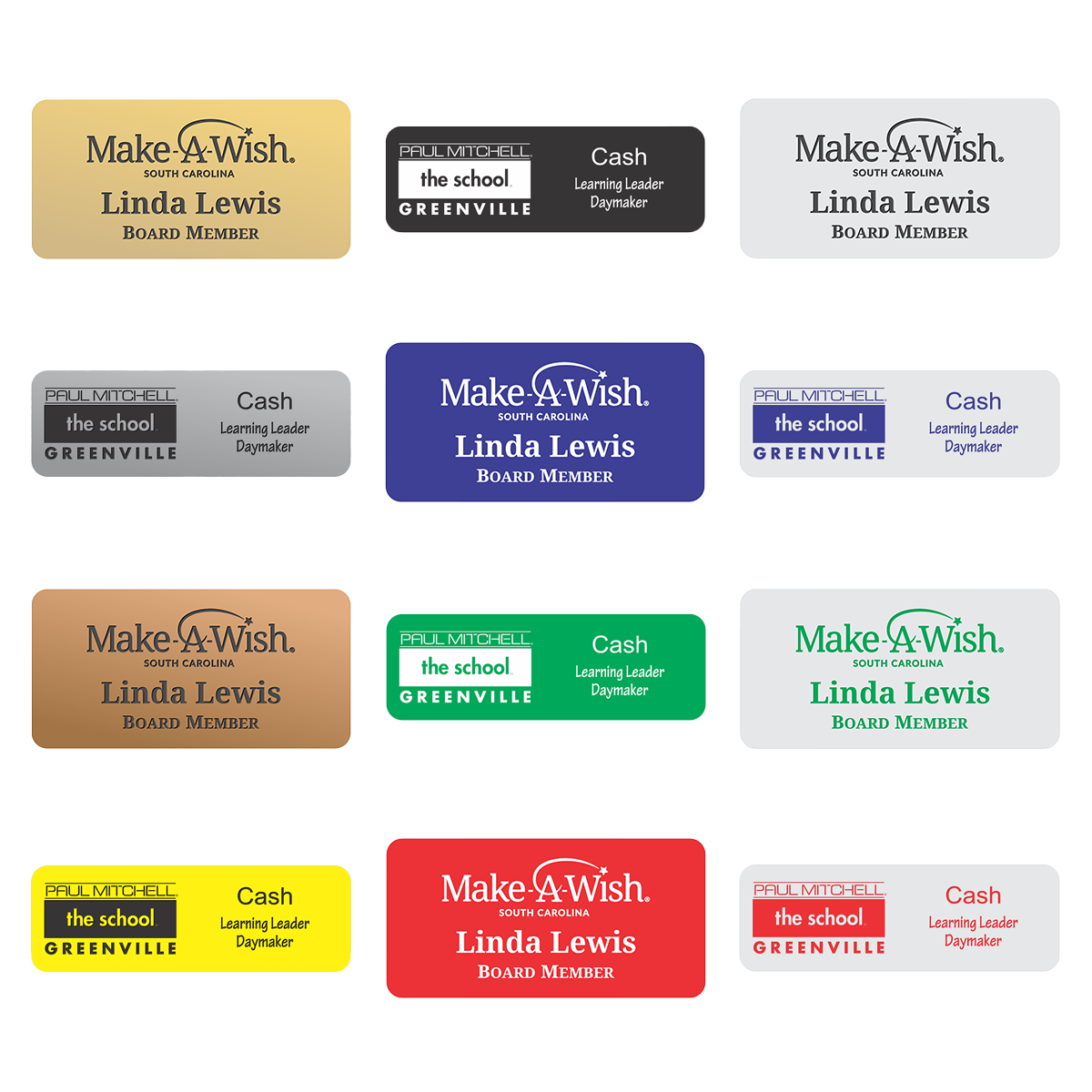 Engraved Badges with Rounded Corners in Multiple Colors and Sizes