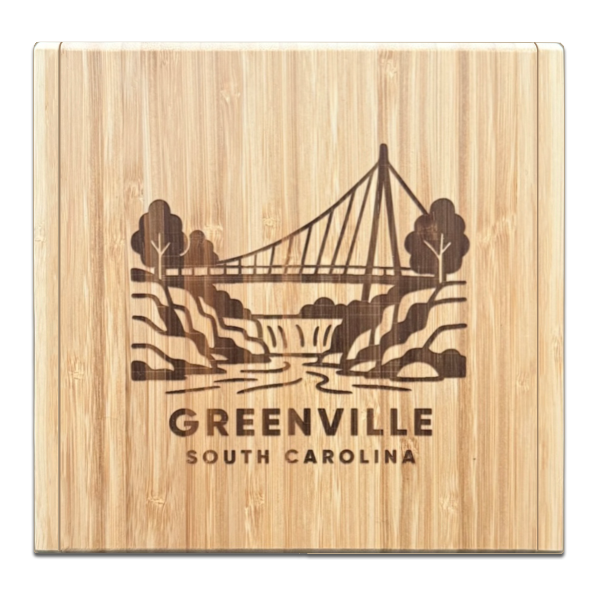 "Falls under Liberty Bridge" Bamboo Cheese Set - 4 Tools with Serving Board