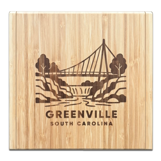 "Falls under Liberty Bridge" Bamboo Cheese Set - 4 Tools with Serving Board