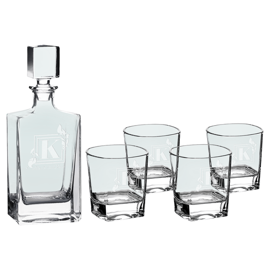 Rectangle Glass Decanter Set with Four 8 oz. Glasses