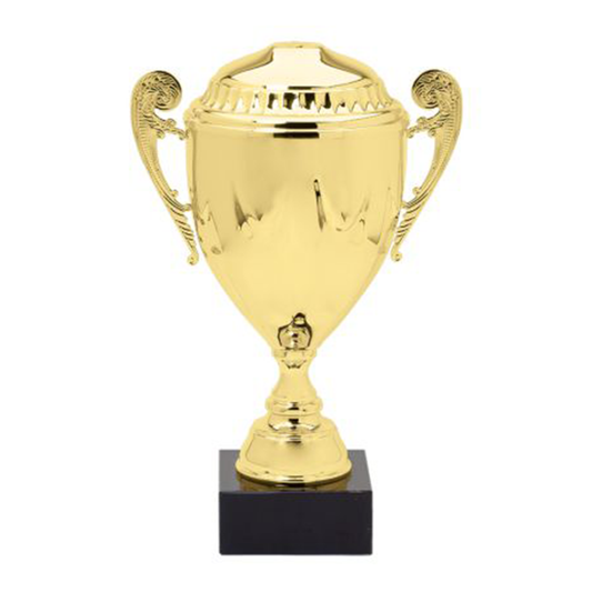 Gold Italian Cup Trophy with Lid on Black Marble Base
