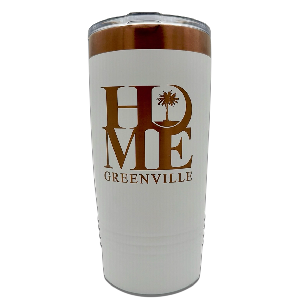 "HOME" Greenville Pride Tumbler - 20 oz. White & Rose Gold with Slider Lid