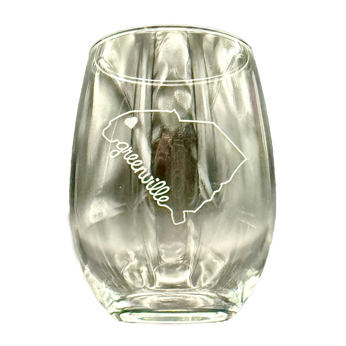 "Heart in Greenville SC" Stemless Wine Glass