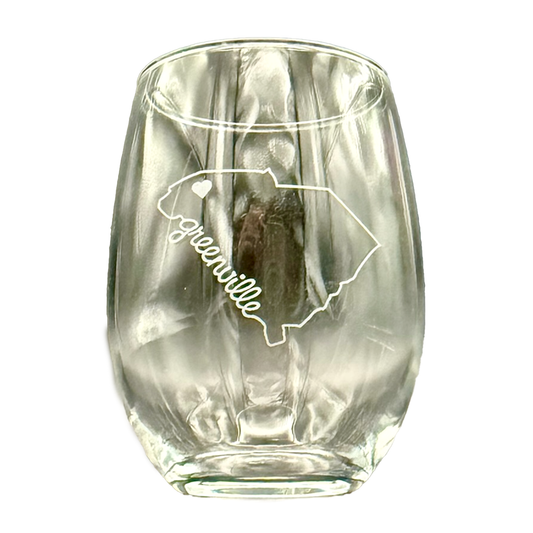 "Heart in Greenville SC" Stemless Wine Glass