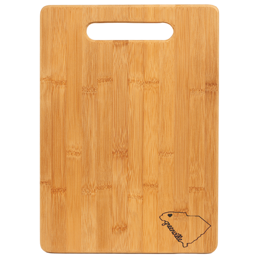 "Heart in Greenville SC" Bamboo Cutting Board - Handle Design