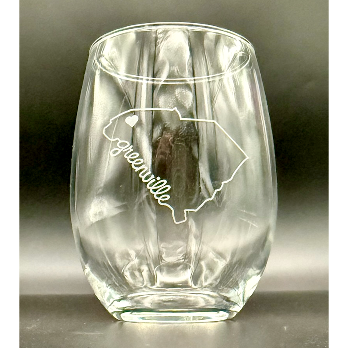 "Heart in Greenville SC" Stemless Wine Glass