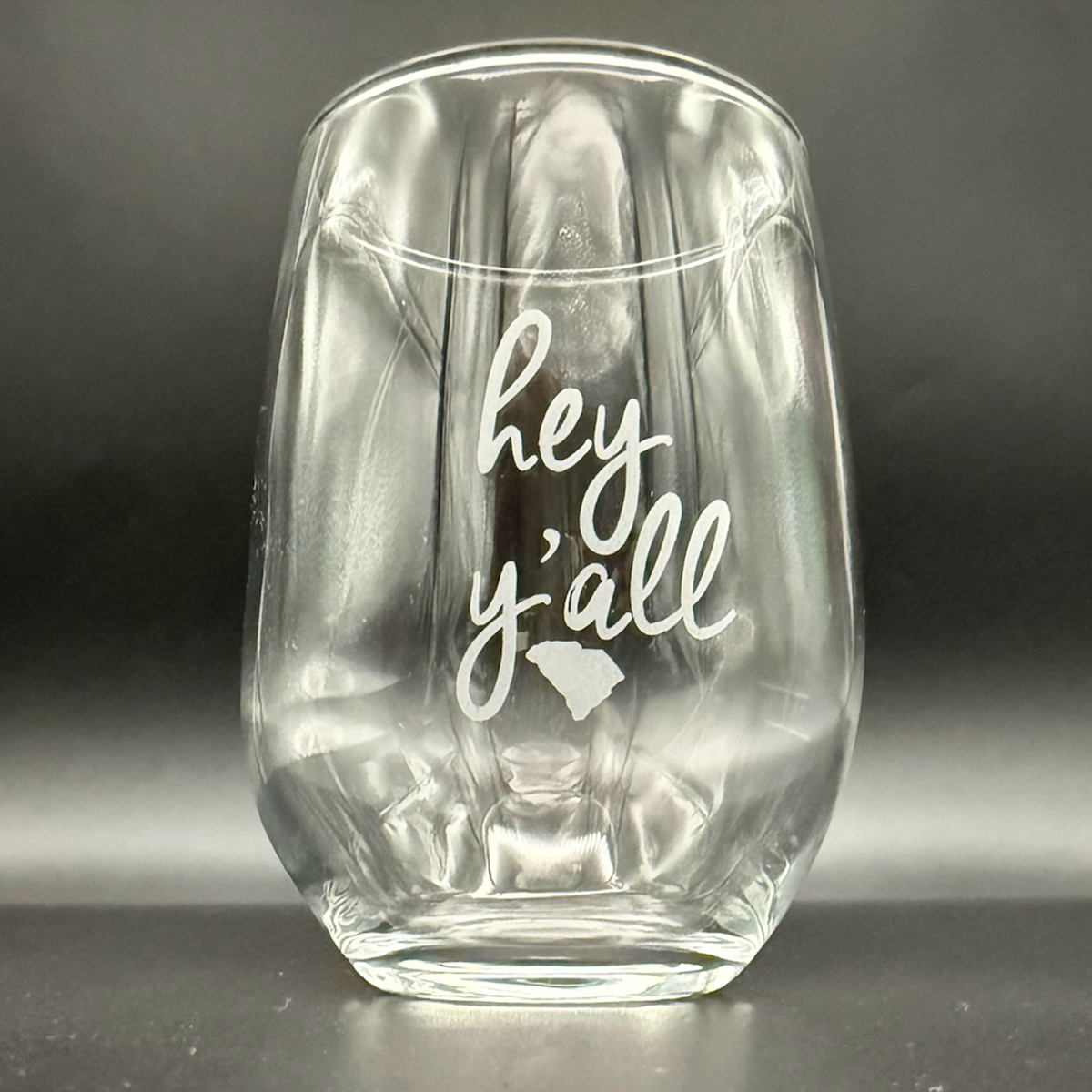 "Hey Y'all" Stemless Wine Glass