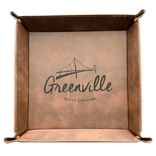 Greenville Script Leatherette Snap Tray - Dark Brown with Liberty Bridge