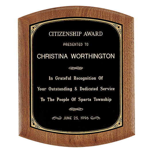 American Walnut Plaque with Gold Border Black Brass Plate