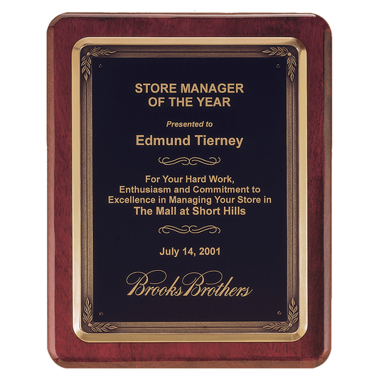 Rosewood Piano & Bronze Frame Plaque with Black Brass Plate