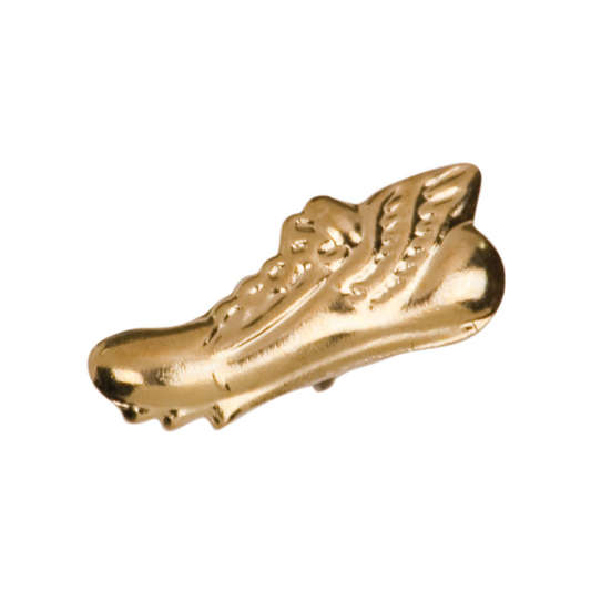 Gold Winged Track Shoe Metal Chenille Letter Insignia Pin