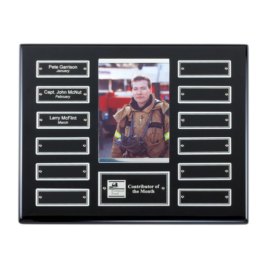 Perpetual Plaque with Picture on Rectangular Black Piano Finish Board with Picture and Black Aluminum Plates